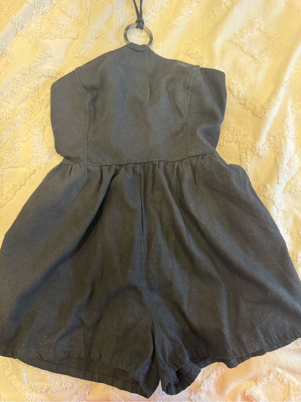 Linen Blend Black Halter Romper